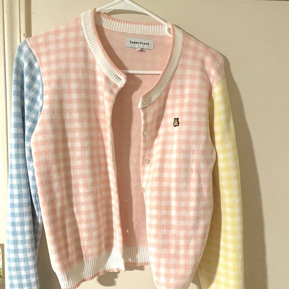 FREE SHIPPING Teddy Fresh Jaquard GIngham Cardigan